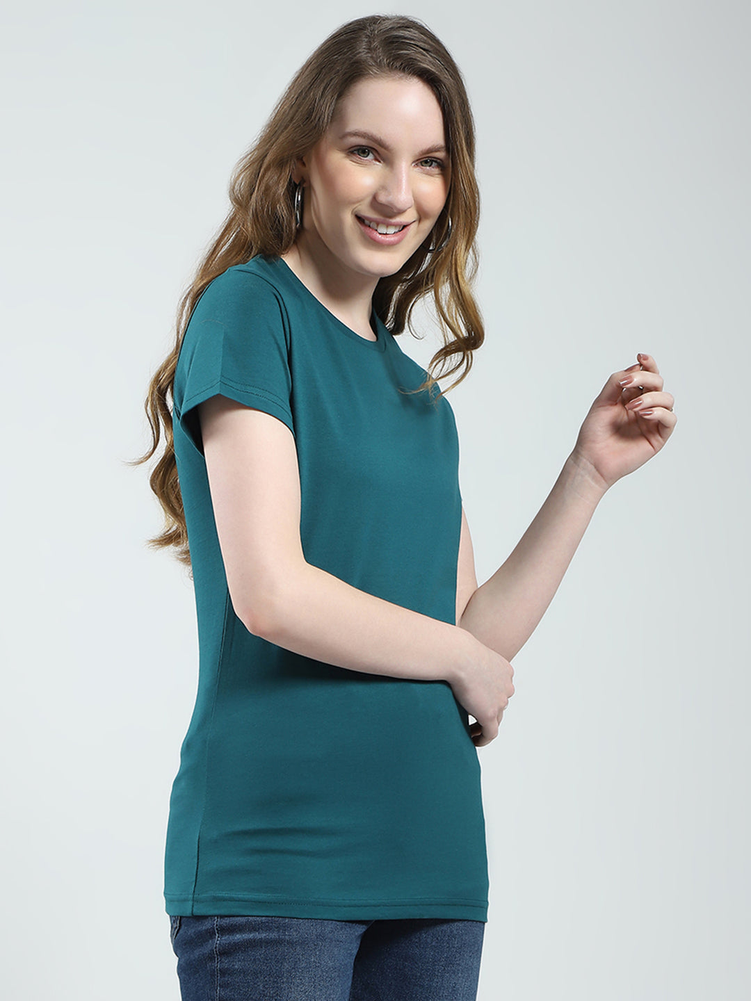 Women Teal Blue & Black Solid Round Neck Half Sleeve Top 2Pc Set