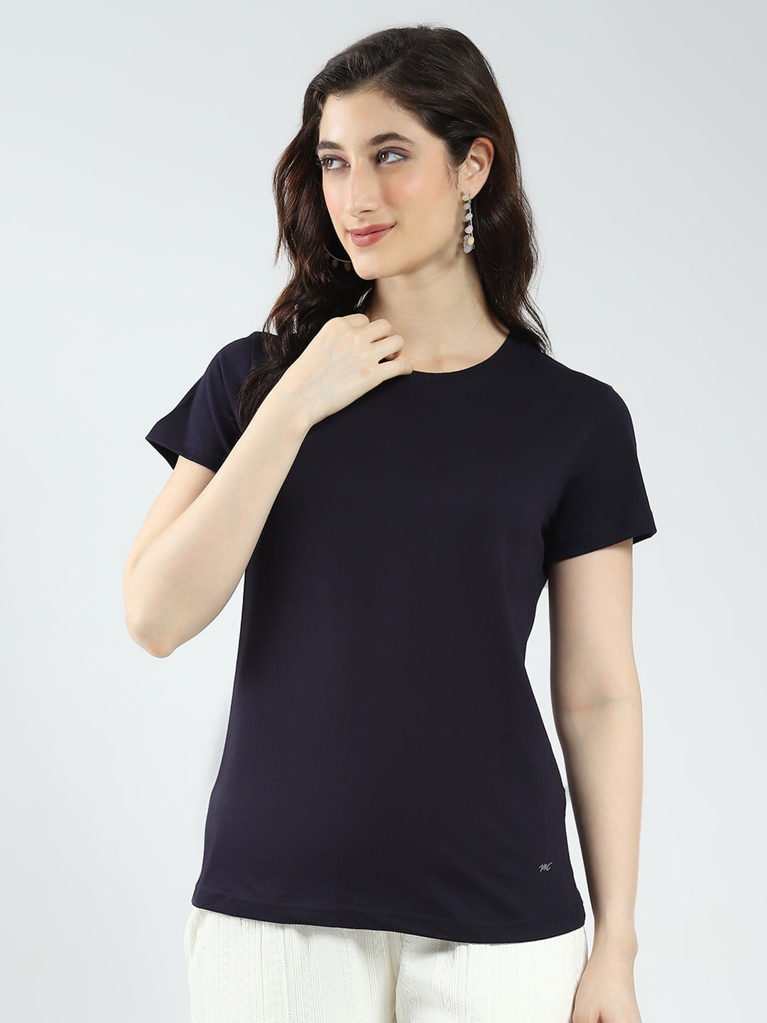 Women Navy Blue & Rust Solid Round Neck Half Sleeve Top 2Pc Set