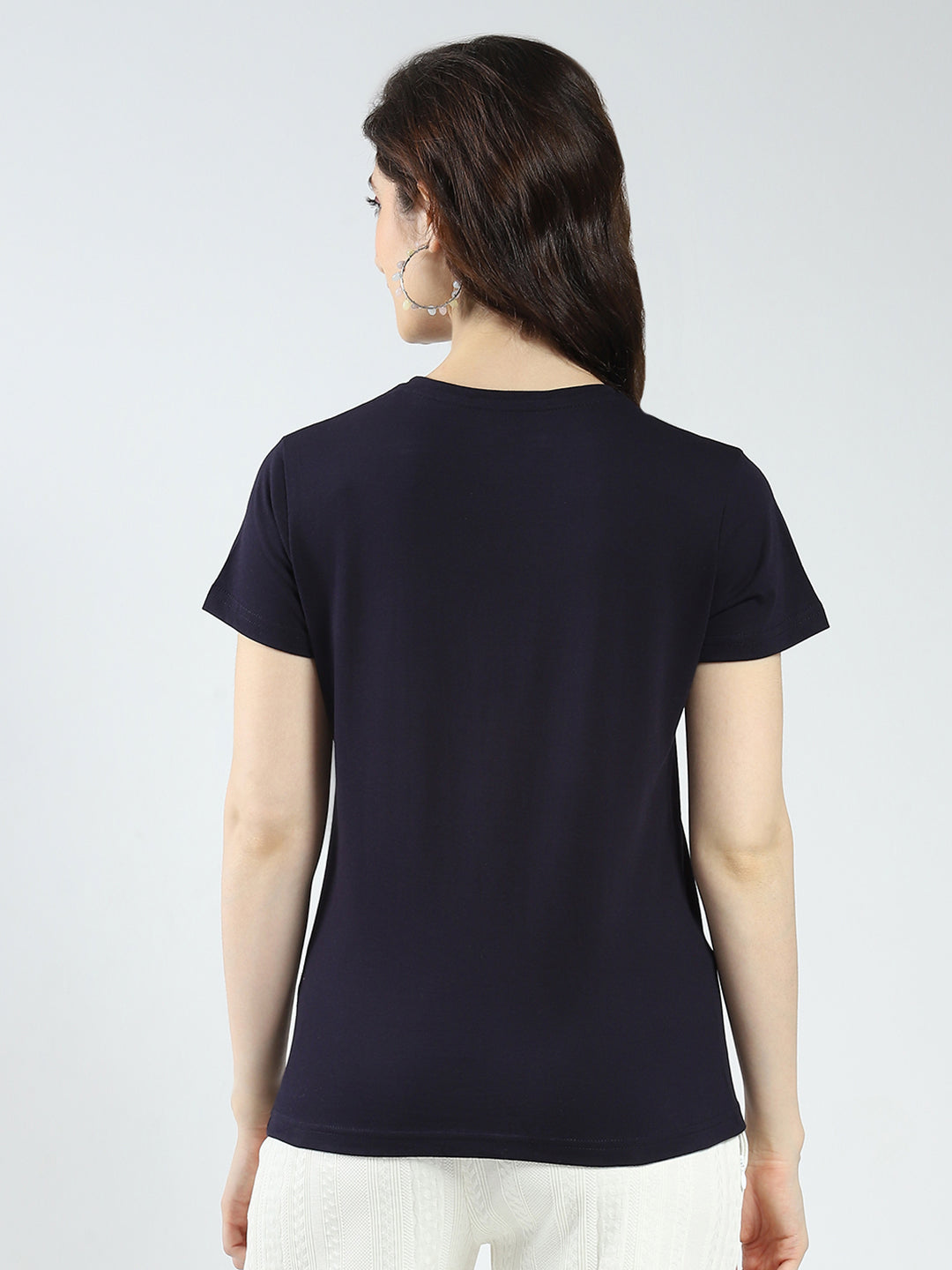 Women Navy Blue & Rust Solid Round Neck Half Sleeve Top 2Pc Set