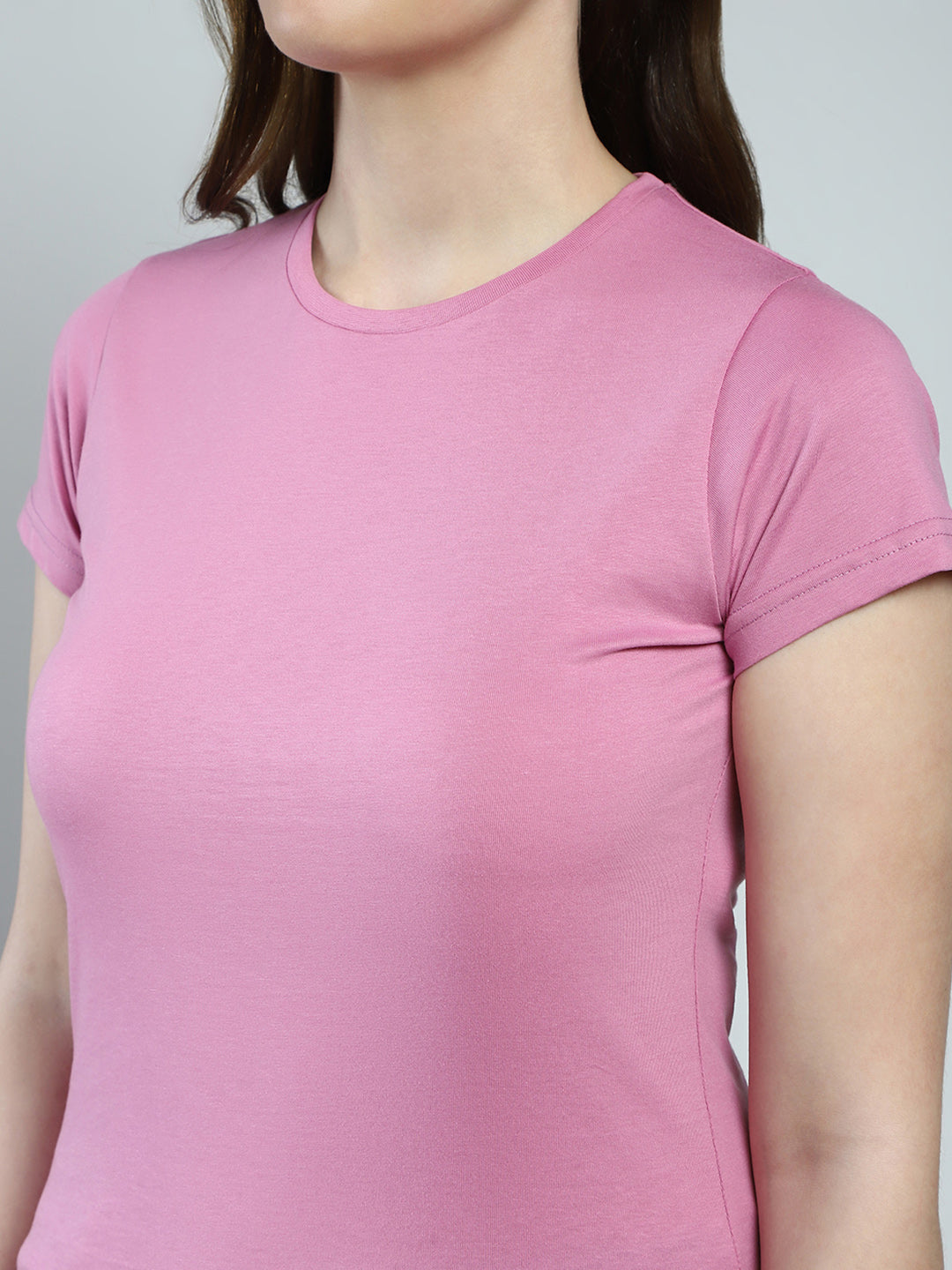 Women Pink Solid Round Neck Half Sleeve Top
