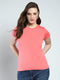 Women Coral Solid Round Neck Half Sleeve Top