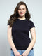 Women Navy Blue Solid Round Neck Half Sleeve Top