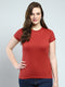 Women Rust Solid Round Neck Half Sleeve Top
