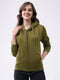 Women Olive Solid Hooded Full Sleeve Sweatshirt