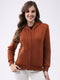 Women Rust Solid Hooded Full Sleeve Sweatshirt