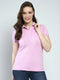 Women Pink Solid Collar Half Sleeve T-Shirt