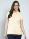 Women Beige Solid Collar Half Sleeve T-Shirt