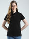 Women Black Solid Collar Half Sleeve T-Shirt