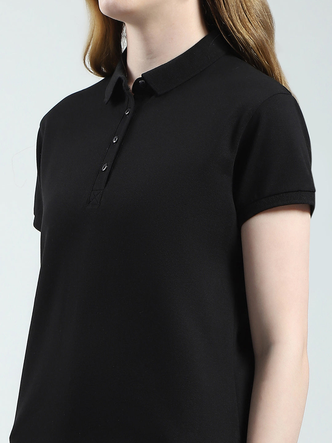 Women Black Solid Collar Half Sleeve T-Shirt
