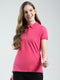 Women Magenta Solid Collar Half Sleeve T-Shirt
