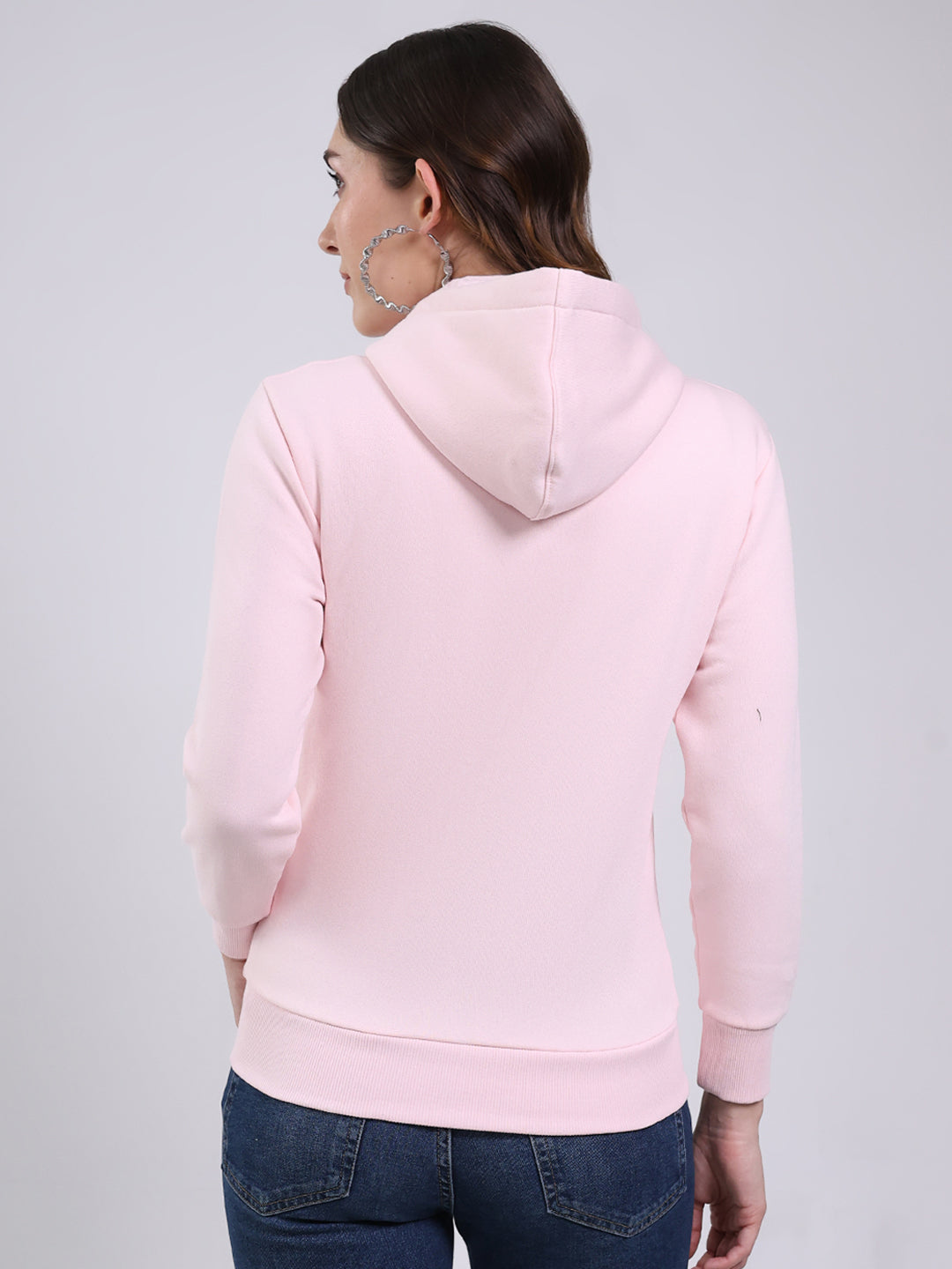 Women Pink Printed Hooded Full Sleeve Sweatshirt