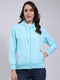 Women Blue Printed Hooded Full Sleeve Sweatshirt