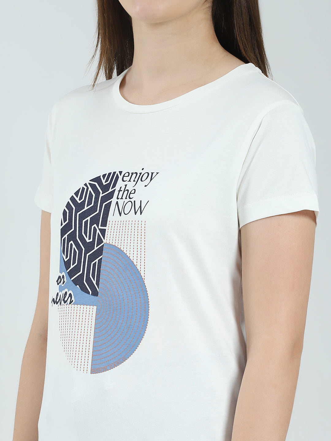 Women Off White & Blue Printed Round Neck Half Sleeve Top (Pack of 2)