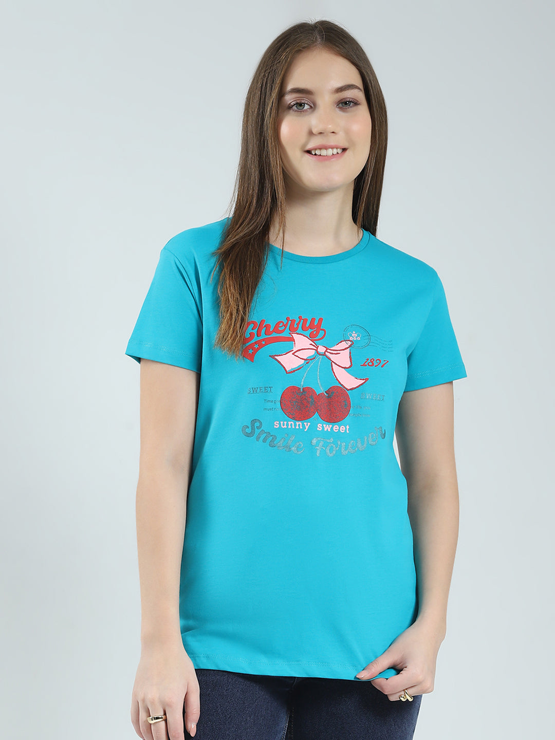 Women Off White & Blue Printed Round Neck Half Sleeve Top (Pack of 2)