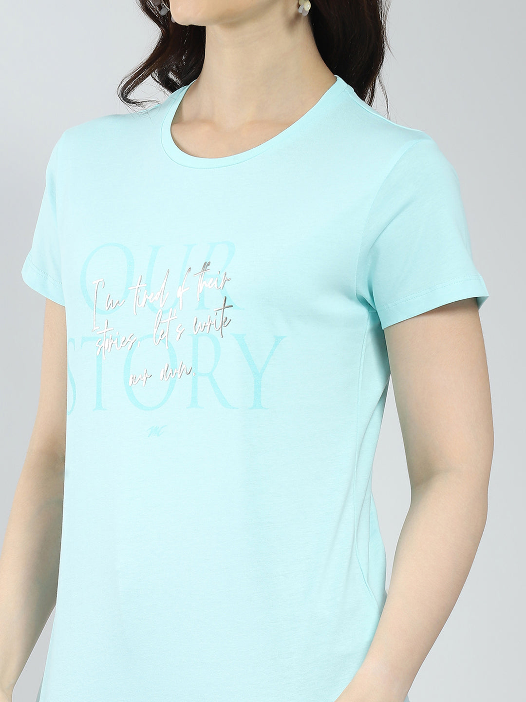 Women Blue & Purple Printed Round Neck Half Sleeve Top 2Pc Set