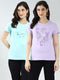 Women Blue & Purple Printed Round Neck Half Sleeve Top 2Pc Set