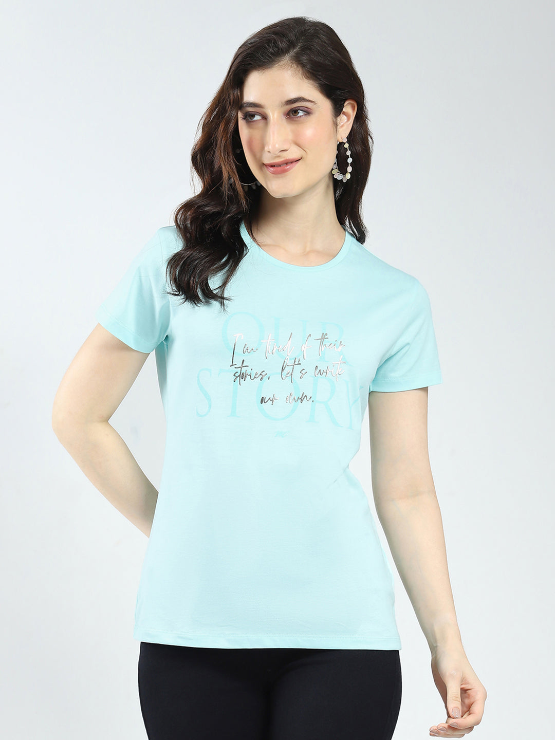 Women Blue & Purple Printed Round Neck Half Sleeve Top 2Pc Set