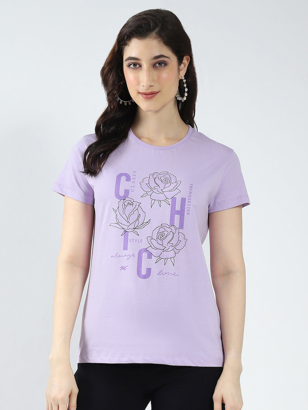 Women Blue & Purple Printed Round Neck Half Sleeve Top 2Pc Set