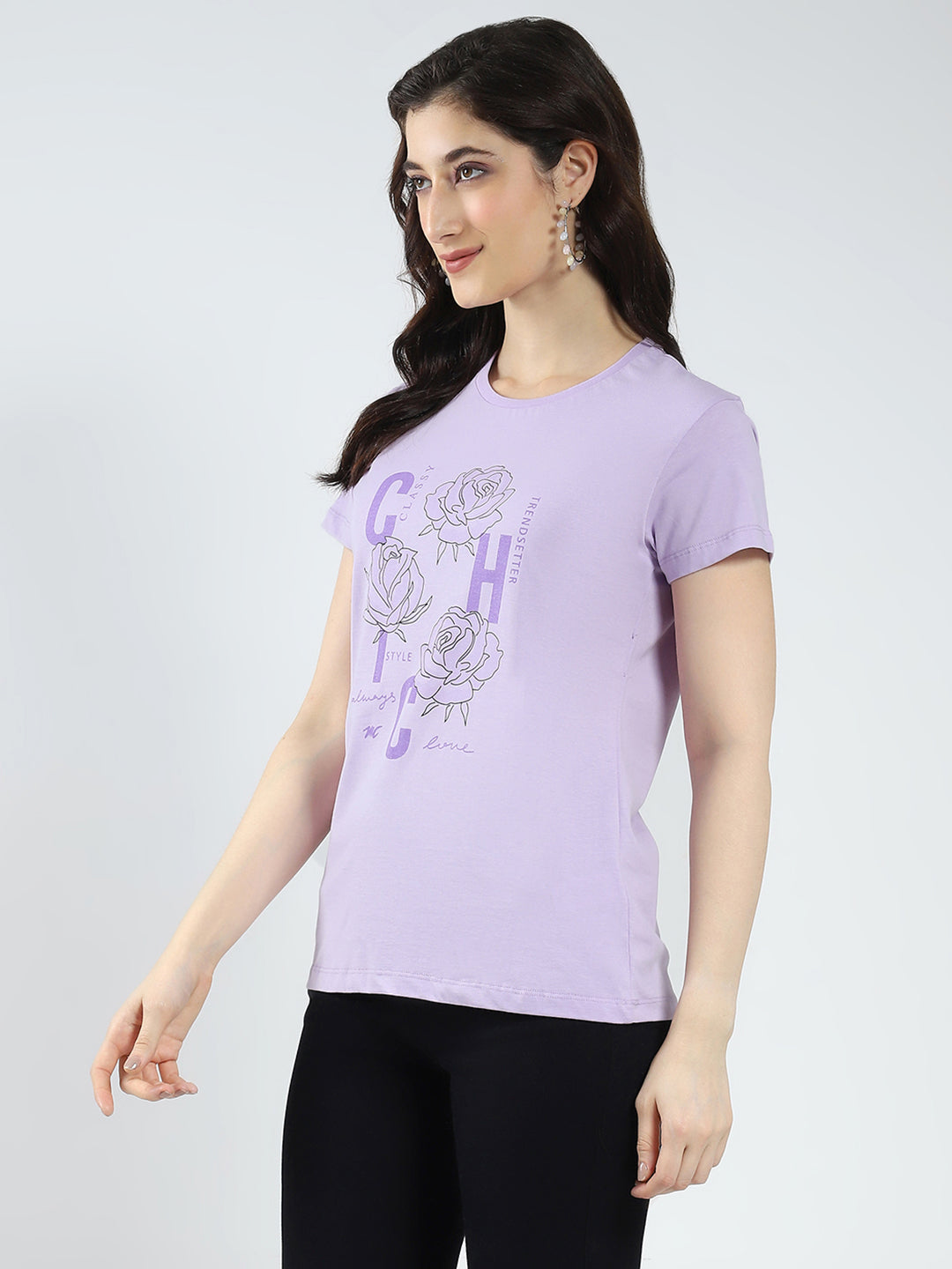 Women Blue & Purple Printed Round Neck Half Sleeve Top 2Pc Set