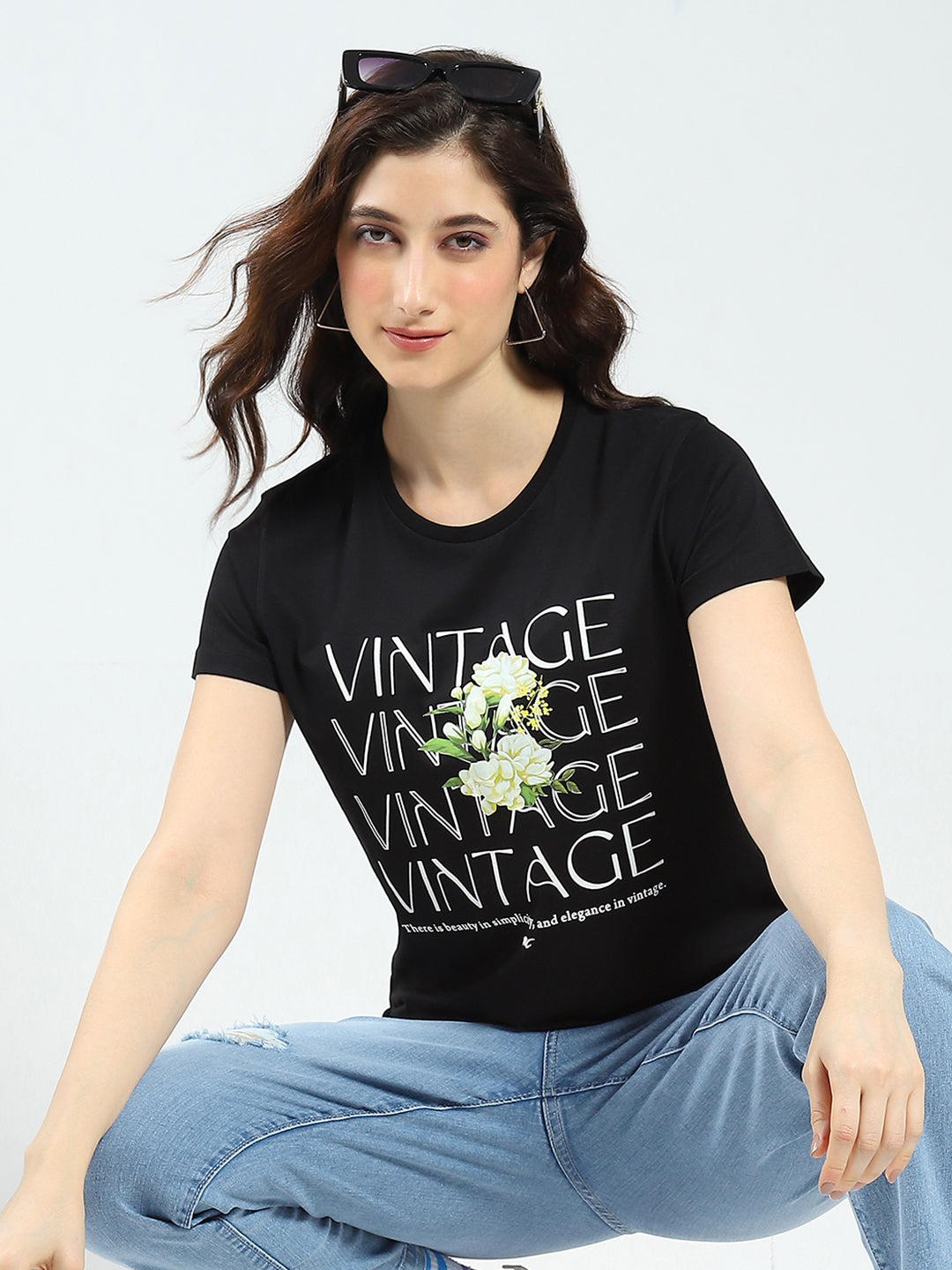 Women Black & Red Printed Round Neck Half Sleeve Top 2Pc Set