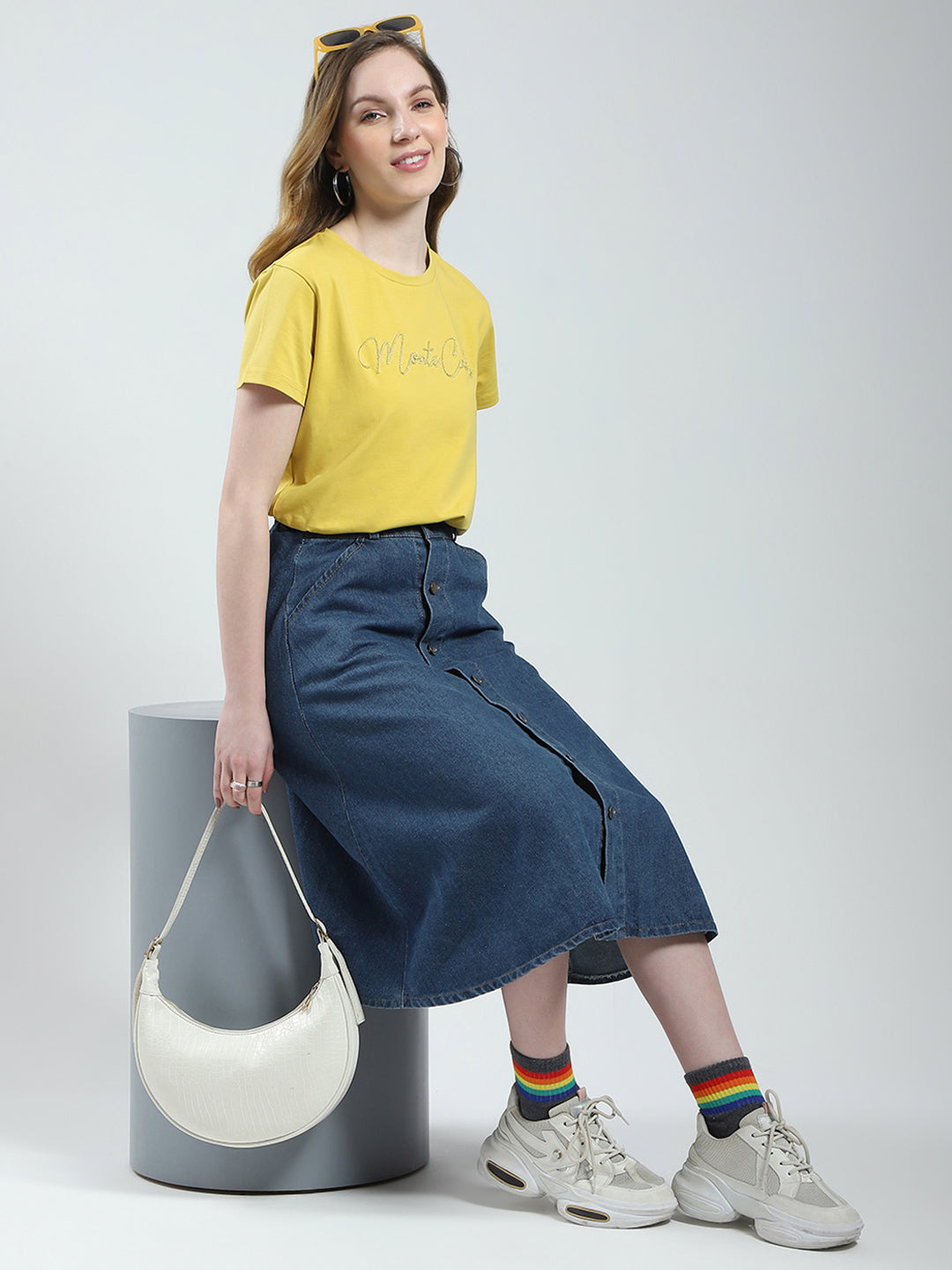 Women Mustard Solid Round Neck Half Sleeve Top