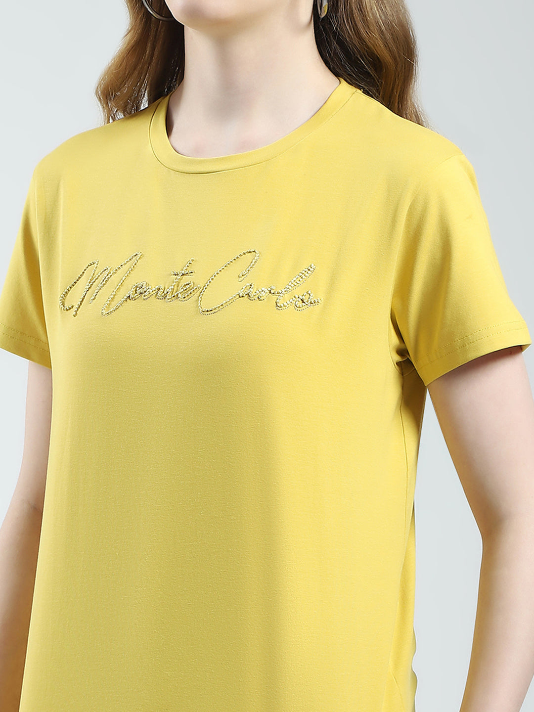Women Mustard Solid Round Neck Half Sleeve Top