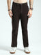 Men Brown Solid Regular Fit Trouser