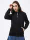 Women Black Solid Mock Neck Full Sleeve Sweatshirt