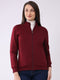Women Maroon Solid Mock Neck Full Sleeve Sweatshirt