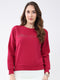 Women Maroon Solid Round Neck Full Sleeve Sweatshirt