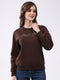 Women Brown Printed Round Neck Full Sleeve Sweatshirt