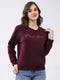 Women Maroon Printed Round Neck Full Sleeve Sweatshirt