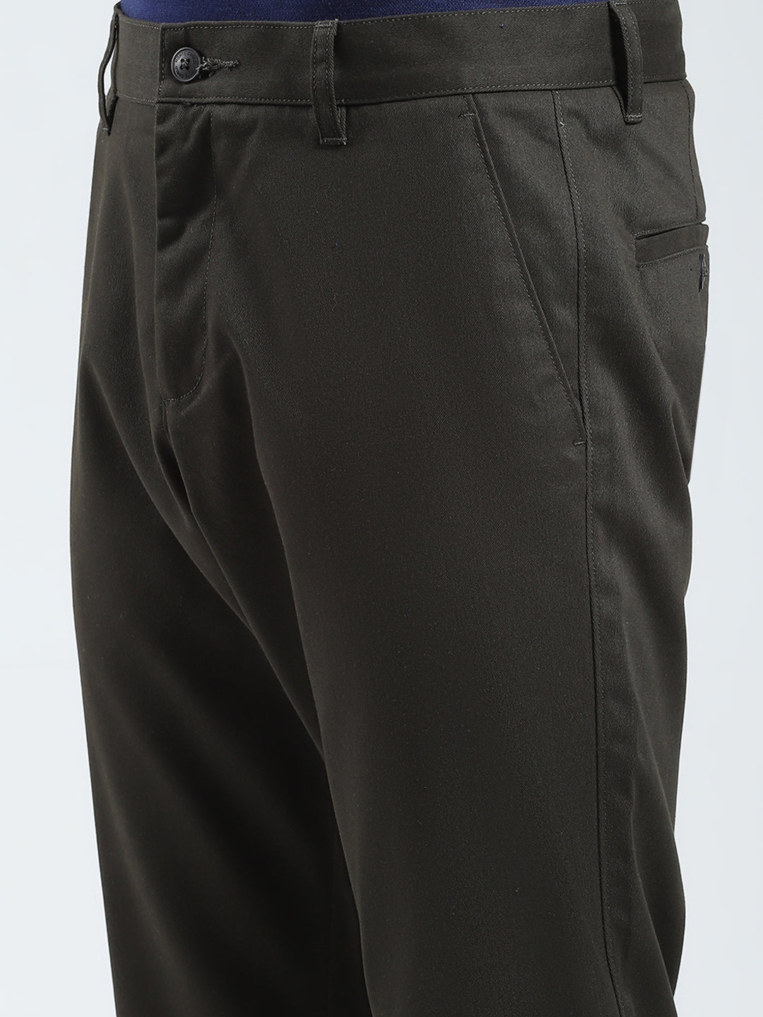 Men Olive Solid Regular Fit Trouser