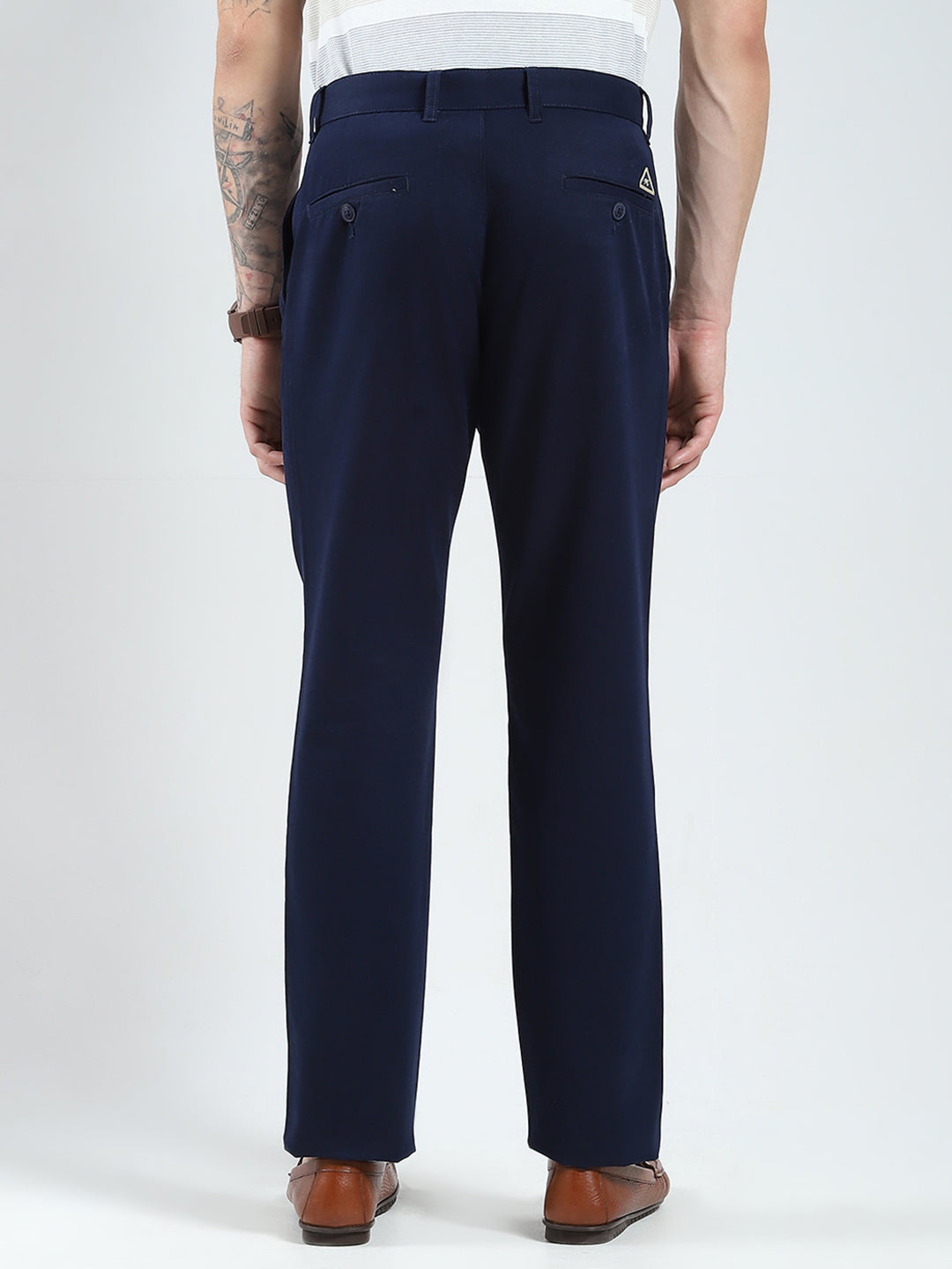 Men Navy Blue Solid Regular Fit Trouser