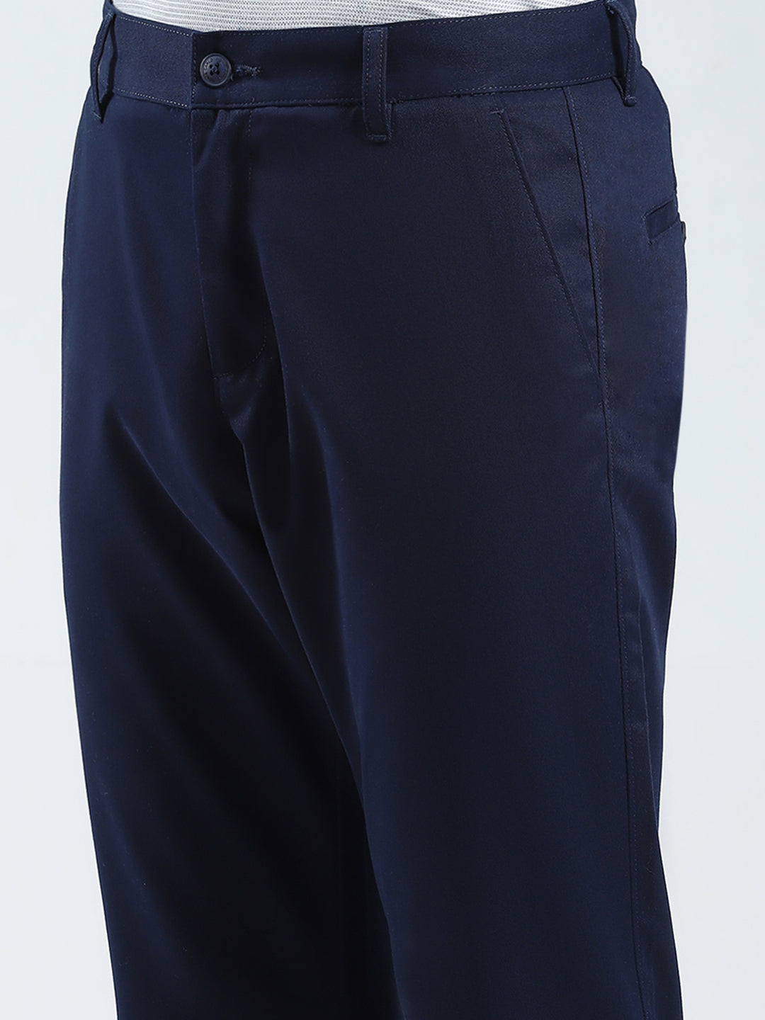 Men Navy Blue Solid Regular Fit Trouser