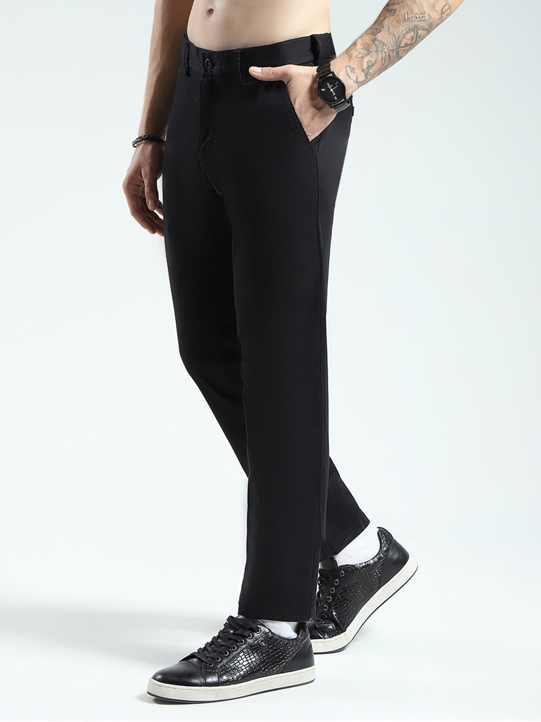 Men Black Solid Slim Fit Trouser