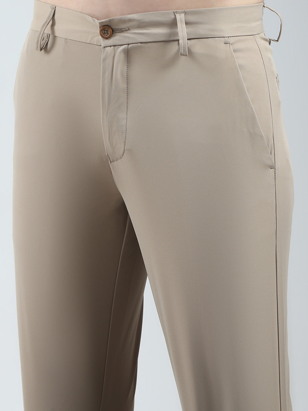 Men Khaki Solid Slim Fit Trouser