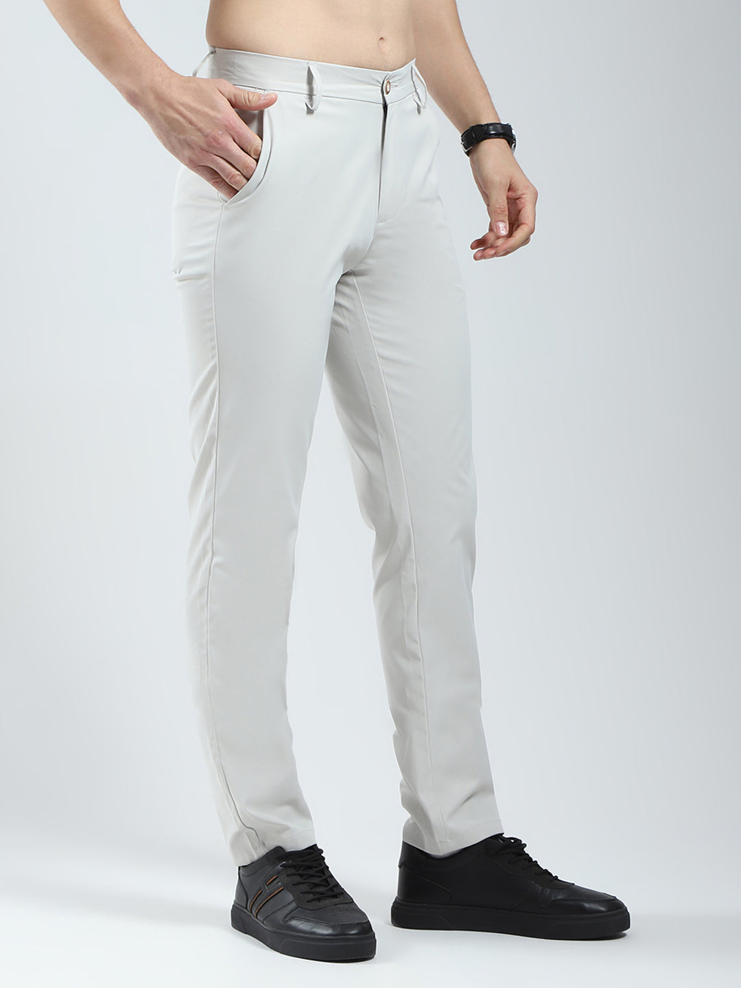 Men Grey Solid Slim Fit Trouser