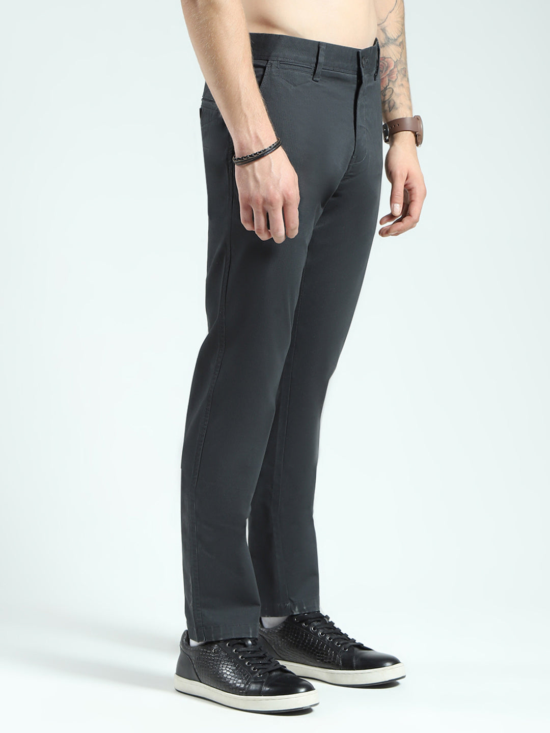 Men Grey Solid Slim Fit Trouser