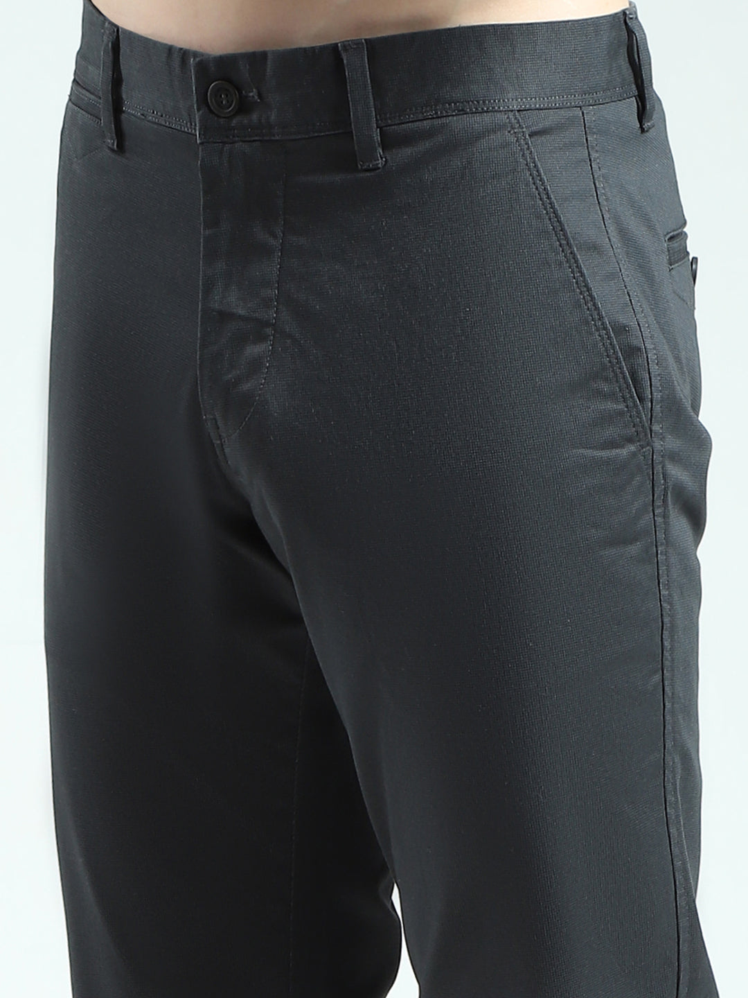 Men Grey Solid Slim Fit Trouser
