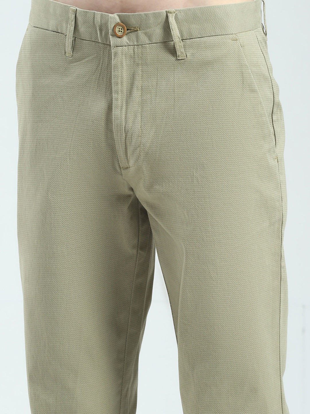 Men Olive Solid Slim Fit Trouser