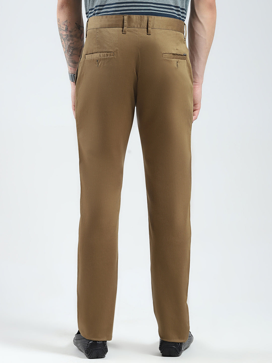 Men Khaki Solid Slim Fit Trouser