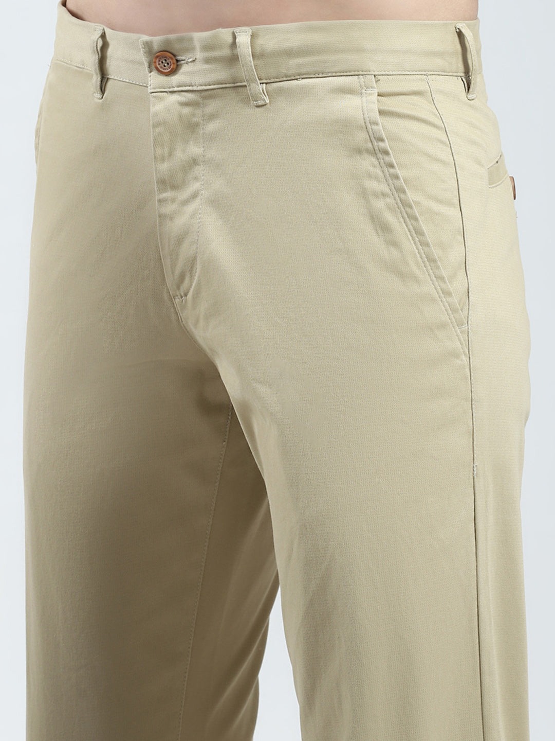 Men Khaki Solid Slim Fit Trouser
