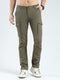 Men Olive Solid Slim Fit Cargo