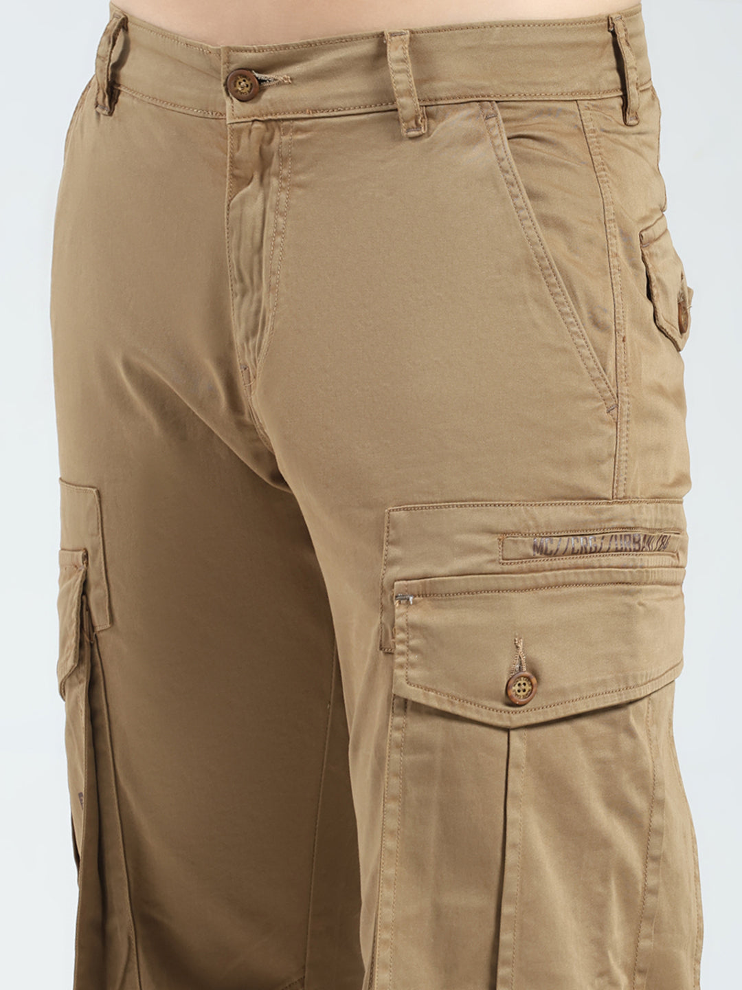 Men Khaki Solid Slim Fit Cargo