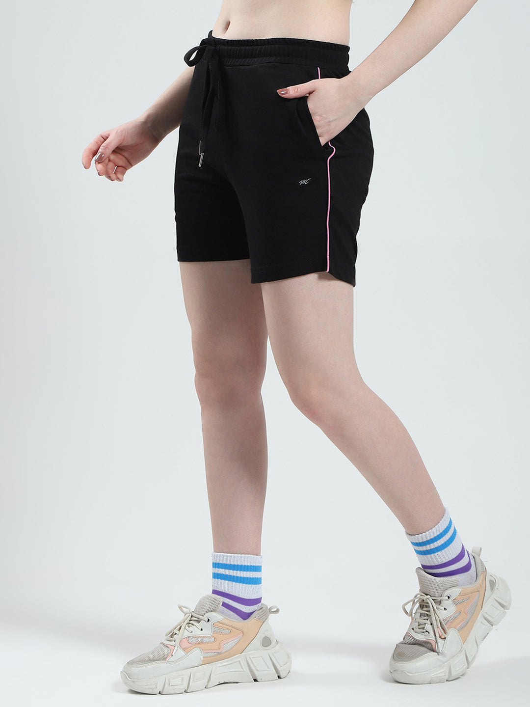 Women Black Solid Regular Fit Short