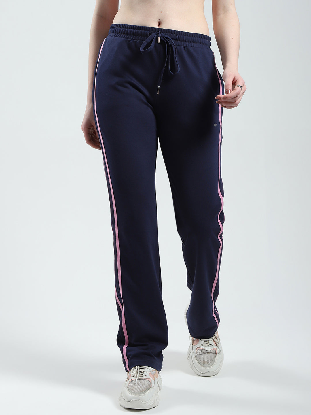Women Navy Blue Solid Regular Fit Lower