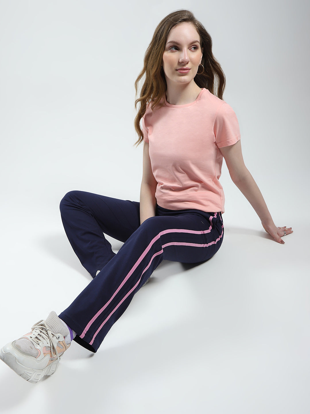 Women Navy Blue Solid Regular Fit Lower