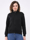 Women Black Solid Mock Neck Full Sleeve Sweatshirt
