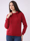 Women Red Solid Hooded Full Sleeve Sweatshirt